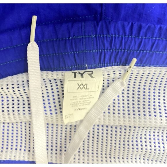 TYR Men's Swimsuit Swim Trunks XXL Blue Polyester Mesh Lined Drawstring Pockets - Picture 3 of 10